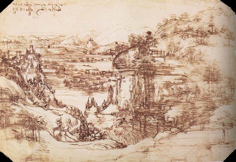 LEONARDO da Vinci Landscape in the Arnotal oil painting picture